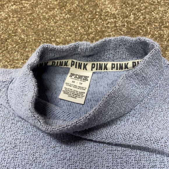 PINK Victoria’s Secret Fleece Sweatshirt XS  Blue Mock Neck Silver Dog Comfy - Picture 6 of 12